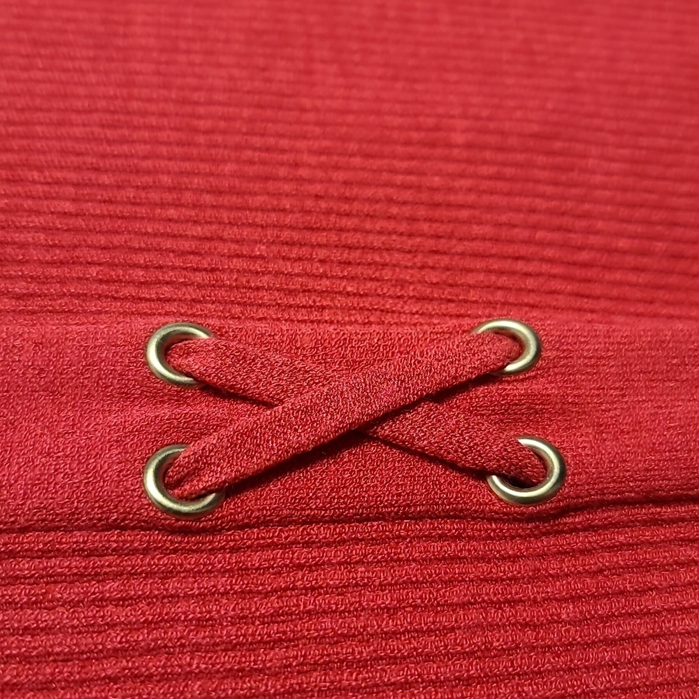 CARMEN MARC VALVO Ribbed Knit Half Sleeve Faux Corset Front Red Sweater Shirt Sm - Picture 14 of 14